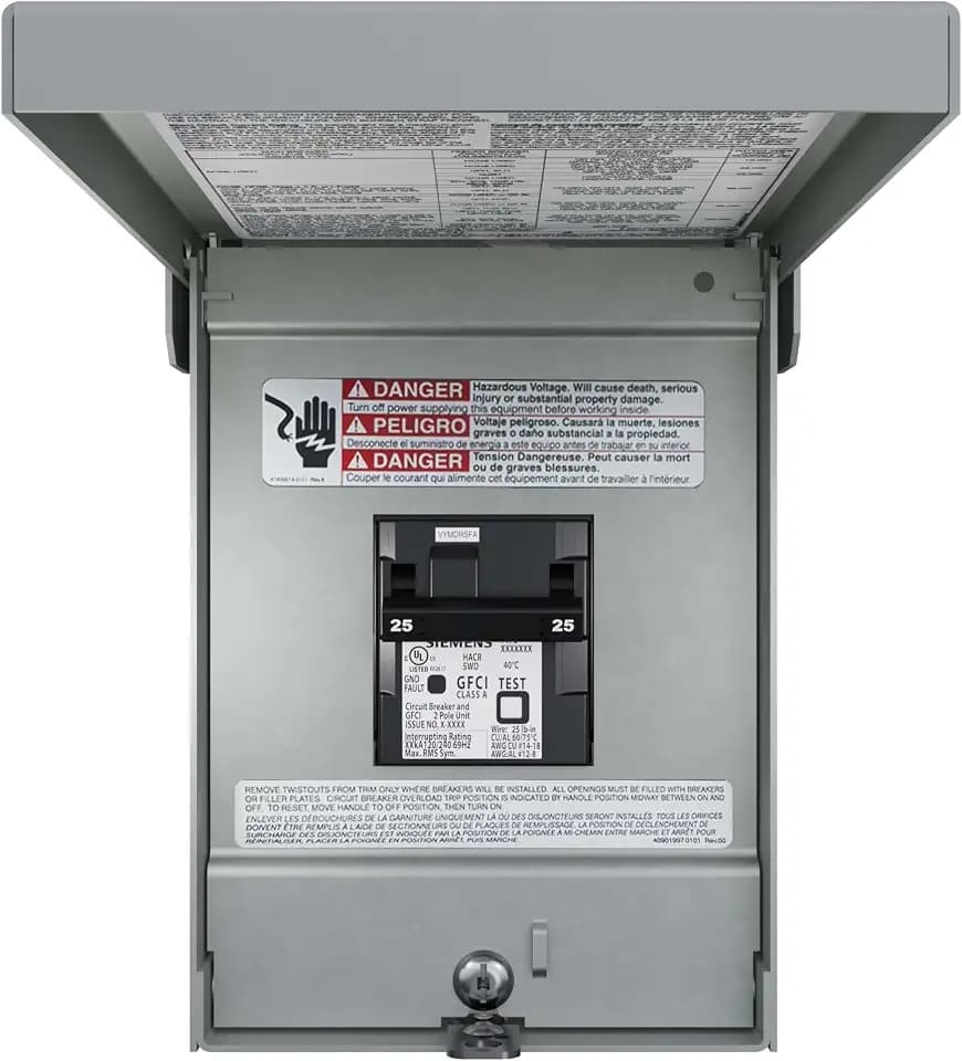 Siemens 25A HVAC/SPA Ready Panel, W0204L1060G25, 2-Space, 4-Circuit Main Lug Outdoor HVAC/SPA Panel with 25 Amp GFCI Breaker