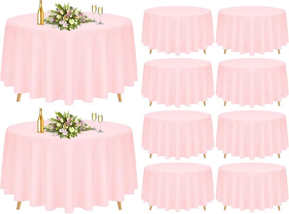 Pesonlook 10 Pack 120 Inch Pink Round Table Cloths, Premium Polyester Round Tablecloth Wrinkle Resistant Washable Table Cover for Wedding, Party, Dining,Banquet,Buffet Table