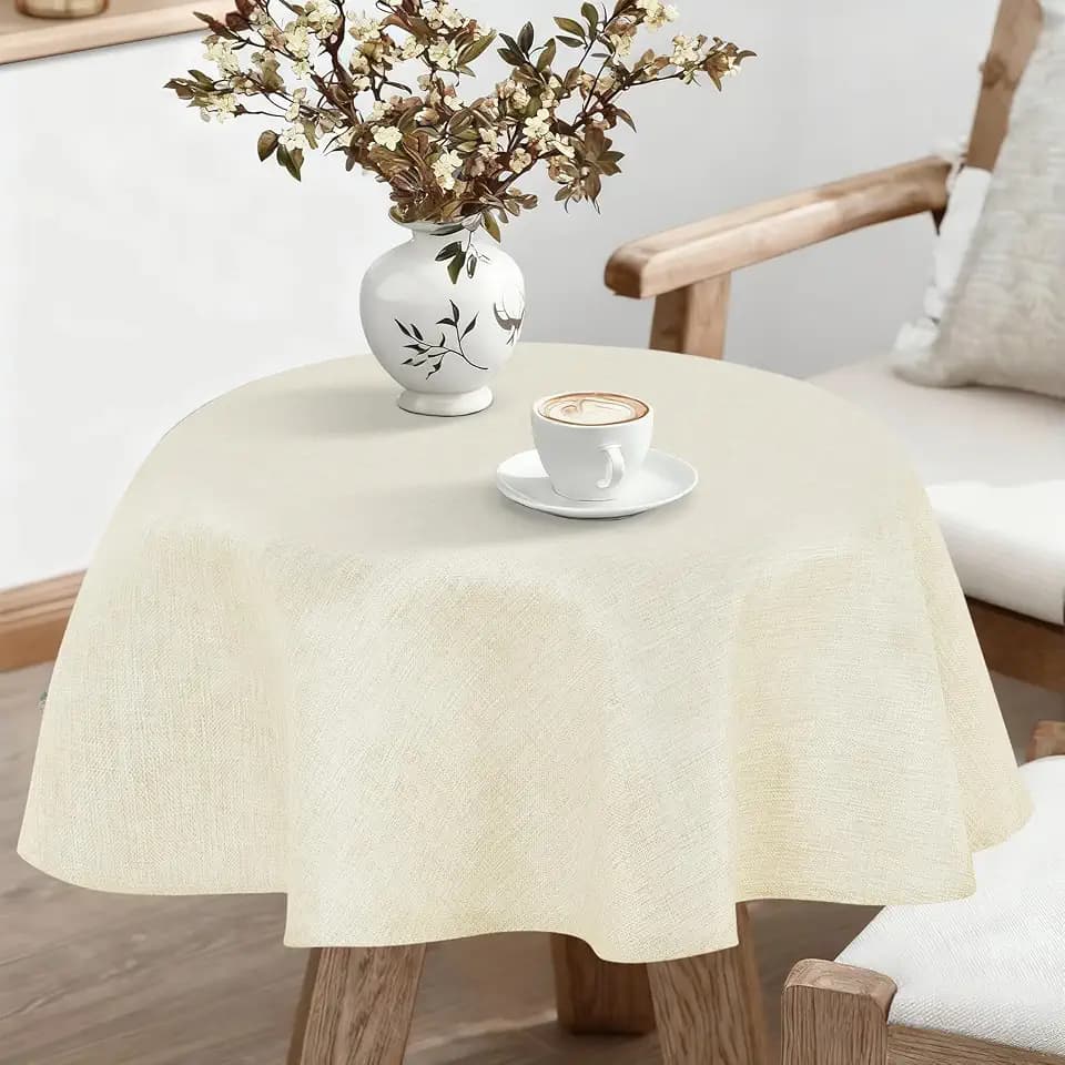 JIUZHEN Round Textured Table Cloth Linen Wrinkle Free Stain Resistant Farmhouse Decorative Circular Tablecloth for Kitchen, Dining, Party, Wedding, Outdoor Use (30 Inch Round,Champagne)