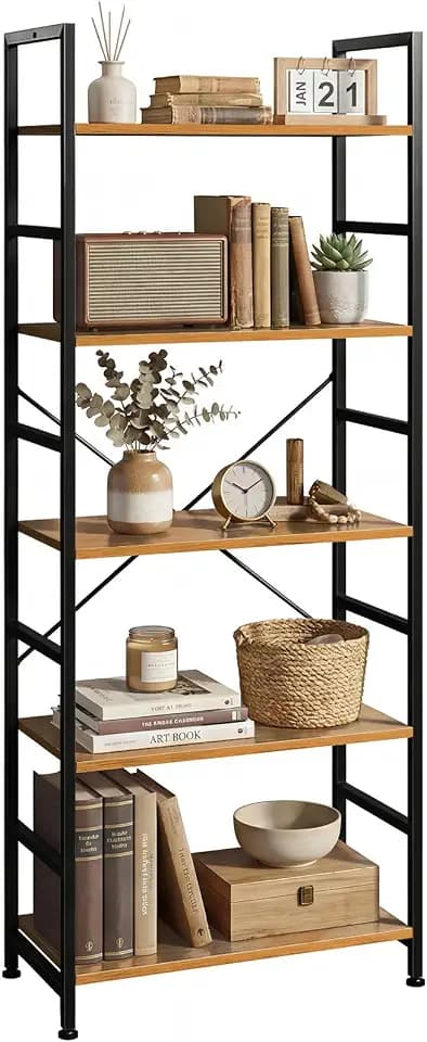5 Tier Bookshelf, Free Standing Bookcase with Open Storage Shelves