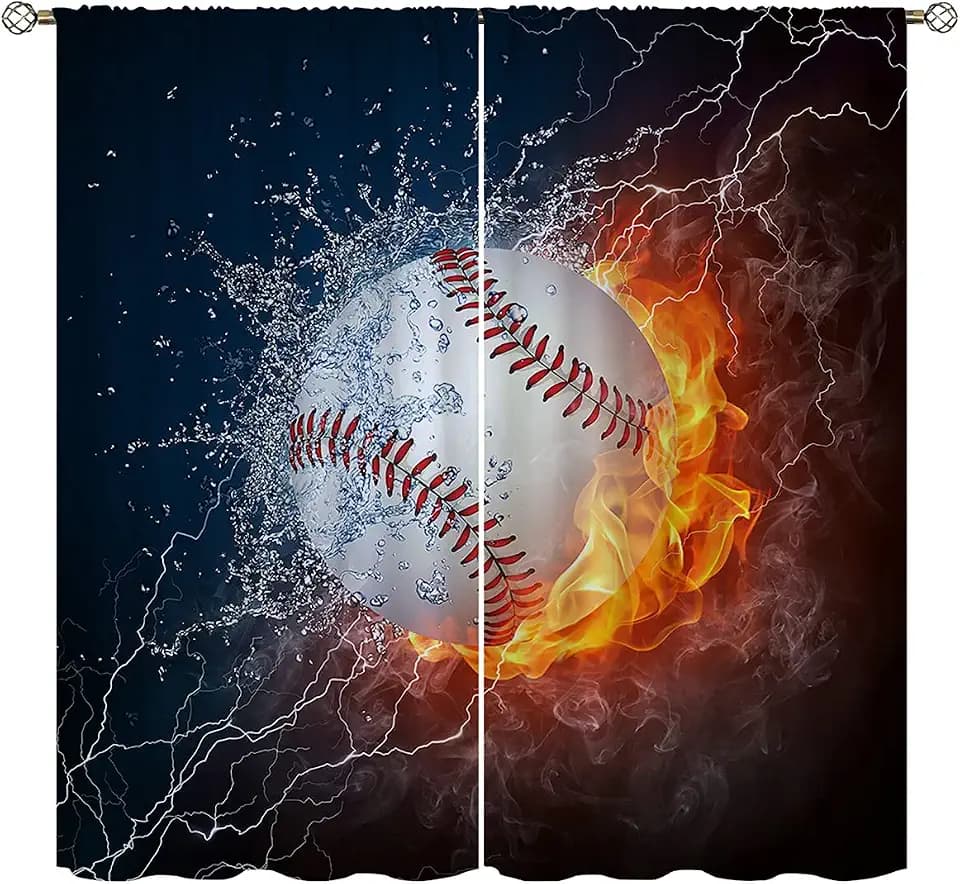 Baseball Blackout Curtains Home Decor,American Flag Professional Grand Arena Stadium League Rod Pocket Thermal Insulated Drapes Darkening Window Curtain for Girls Boy Bedroom Living Room 42 x 63 Inch