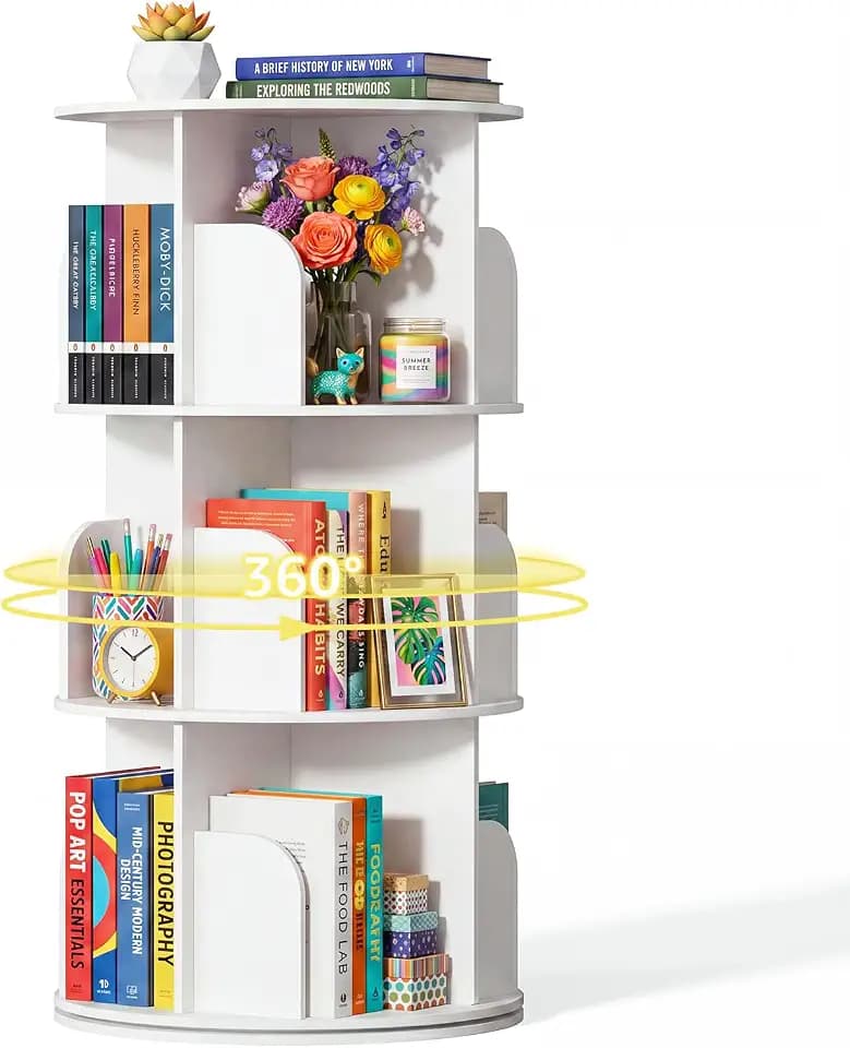 DUMOS 3 Tier Rotating Bookshelf Tower, Spinning Bookshelf for Small Space