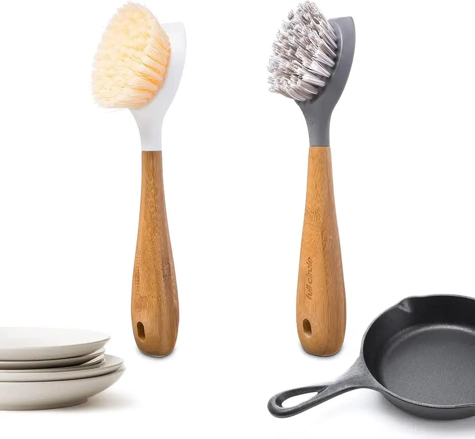 Full Circle Double Dish Brush Set, Durable Scrub Brushes for Dishes