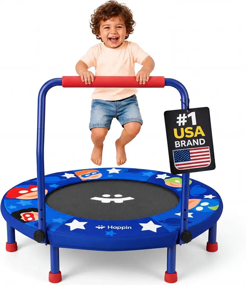 Happin 36" Toddler Trampoline for Kids with Handlebar, Foldable Indoor Mini