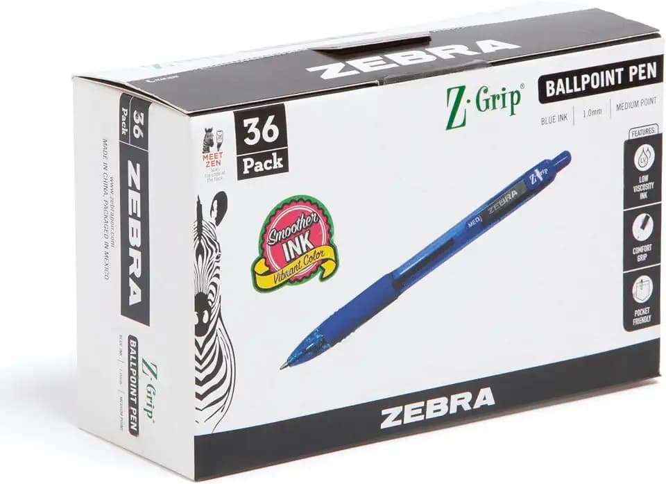 Zebra Pen Z-Grip Retractable Ballpoint Pen, Blue Ink, 1.0mm, 36 Bulk-Pack