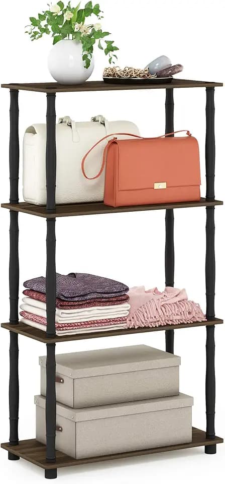 Furinno Turn-N-Tube 4-Tier Multipurpose Shelf Display Rack, Classic Tubes, Columbia Walnut/Black