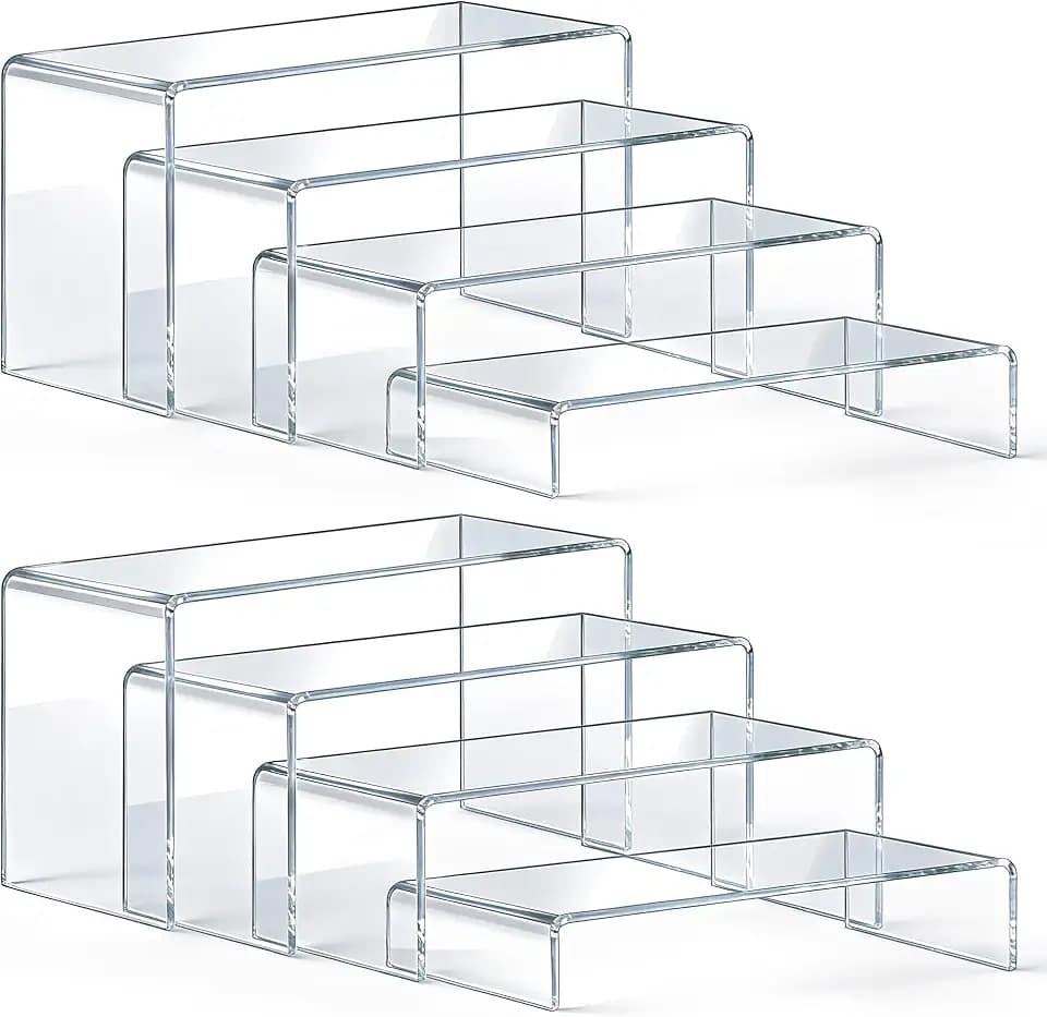 Acrylic Display Risers, 8 Pack Clear Acrylic Stands, 4 Sizes