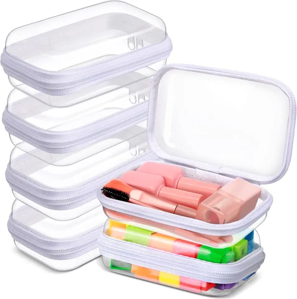 Sanwuta 6 Clear Hard Zipper Case, White, 5 x 3 x 2 Inch
