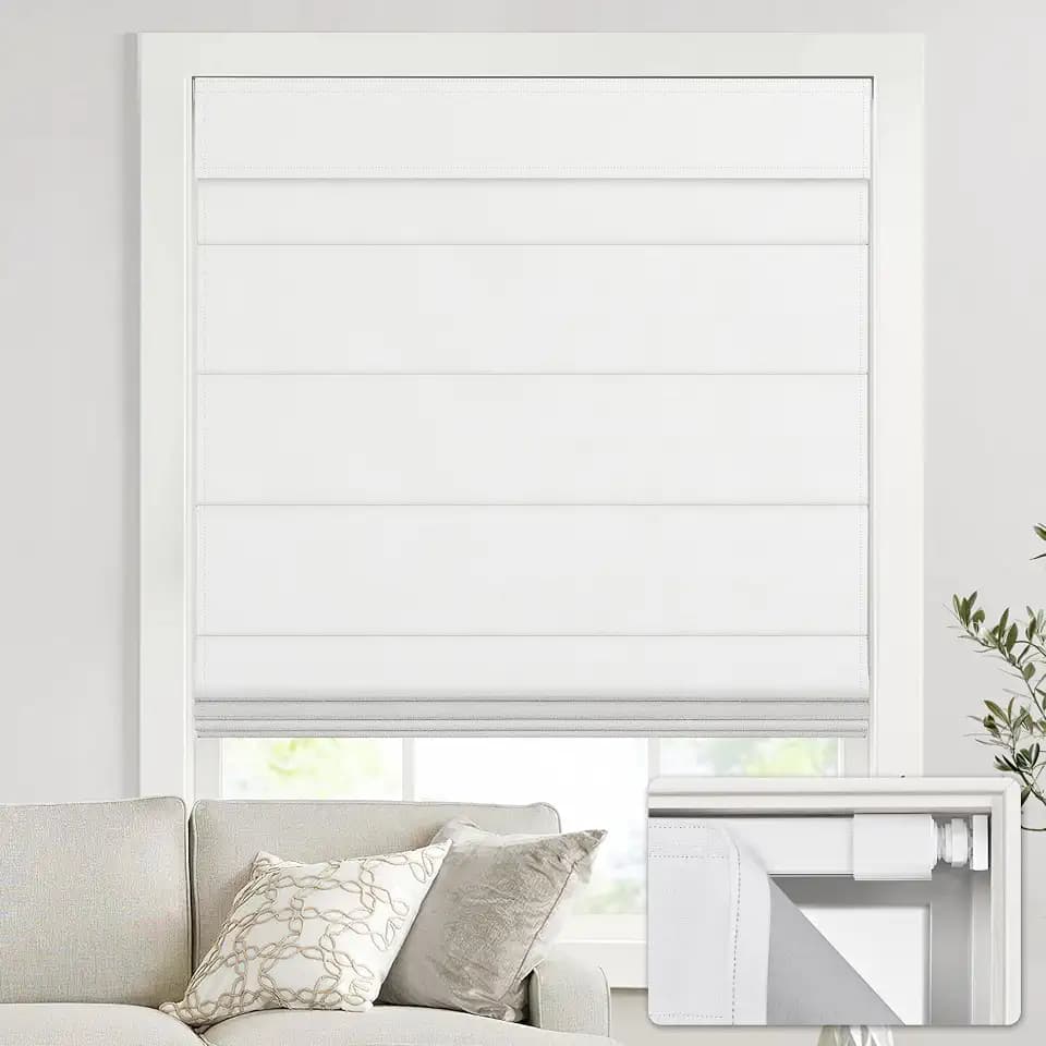 UNISHADES No Drill Cordless Roman Shades, 29×64 in, Room Darkening White