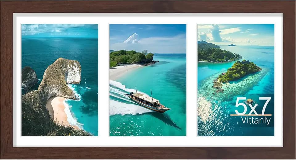 Vittanly 8x16 Collage Picture Frame, Displays 3Pcs 5x7 Pictures, Brown