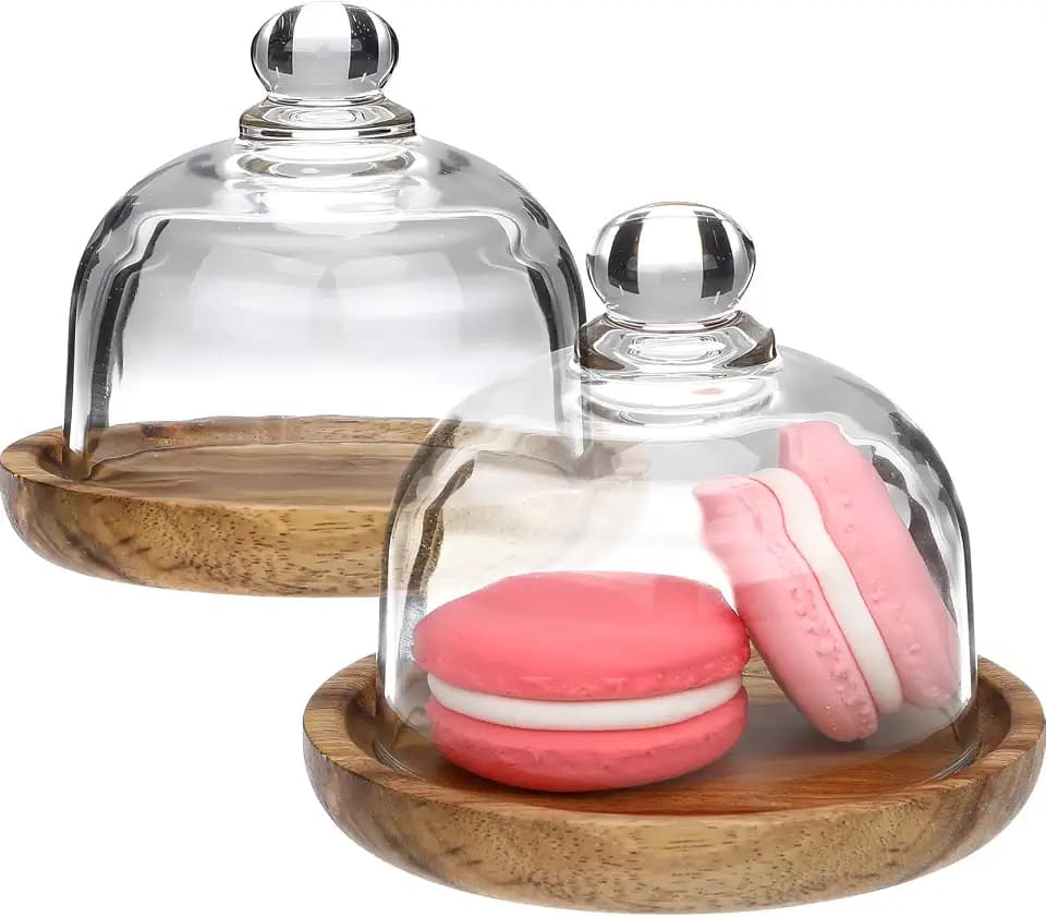 Amosfun 2 Pack Cupcake Stand with Dome Lid - 3.2 Inch Dessert Cupcake Tray Glass Cake Dome Holder Display Plate for Home Restaurant Cake Serving and Decorating