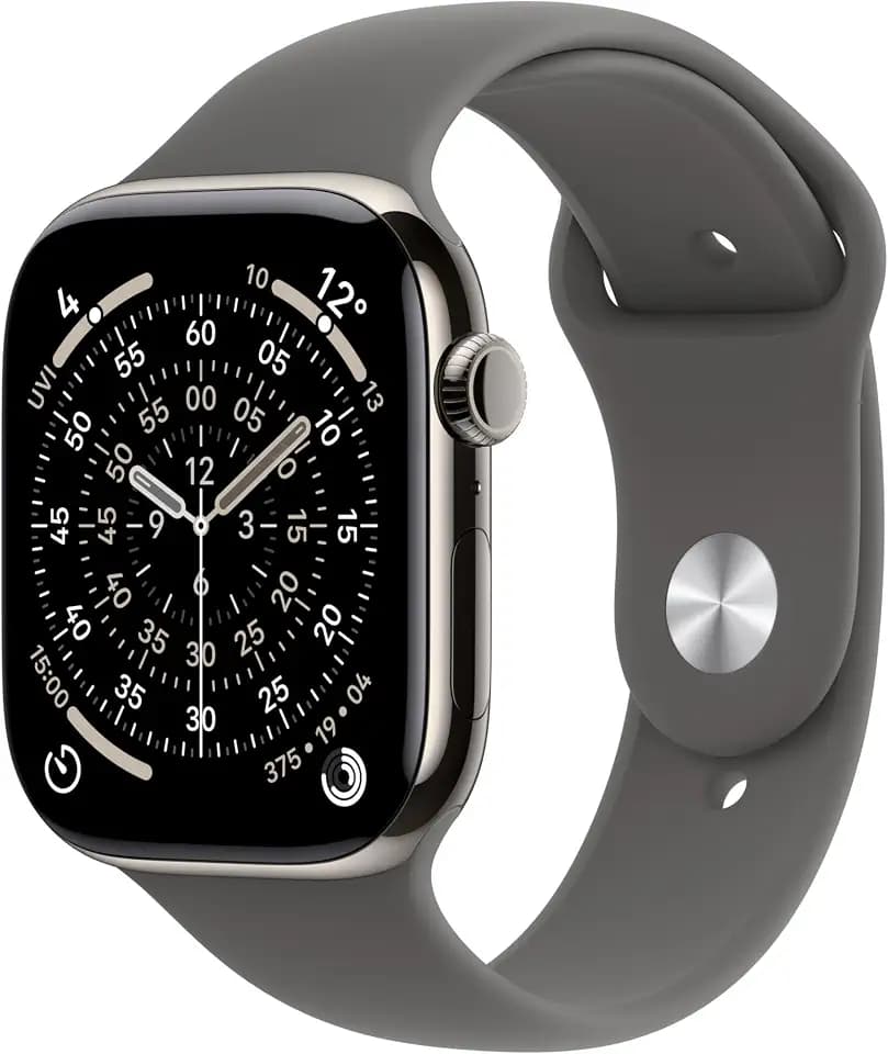 Apple Watch Series 11 GPS + Cellular 46 mm Smartwatch mit Titangehäuse in Natur und Sportarmband in Steingrau (S/M) Schlafindex, Fitnesstracker, Gesundheitsüberwachung, Always-On Display, Wasserschutz