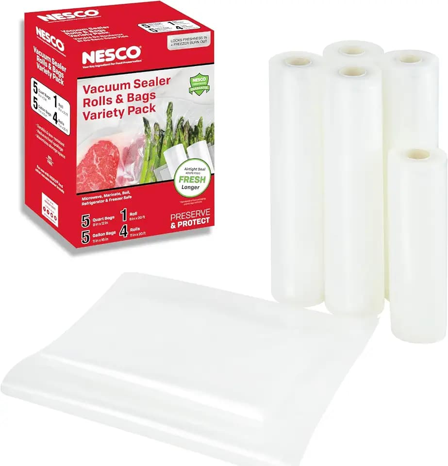 Nesco VS-07V Vacuum Sealer Bag Variety Pack, Bag/Roll Combo, Clear