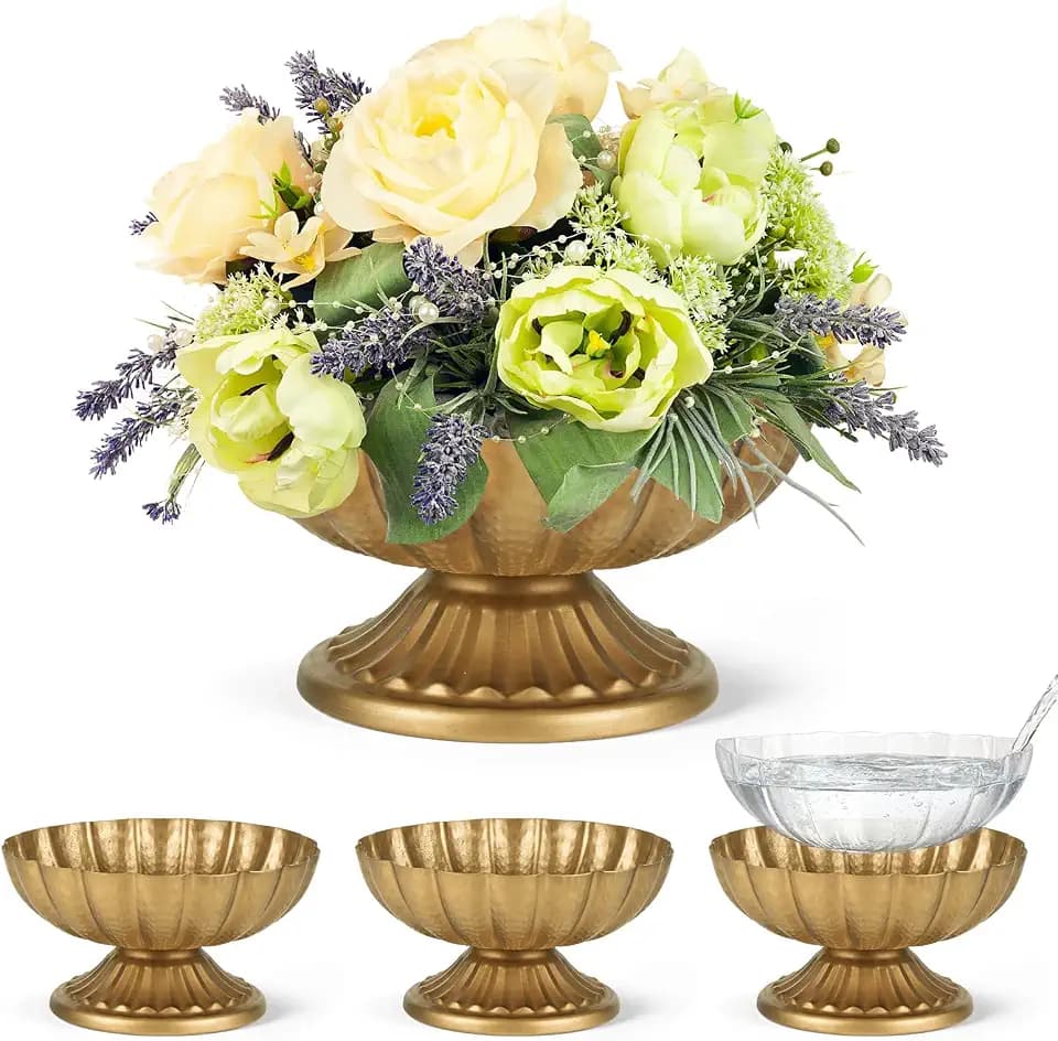 7'' Wide 3.94'' High Vintage Gold Compote Pedestal Vases for Centerpieces