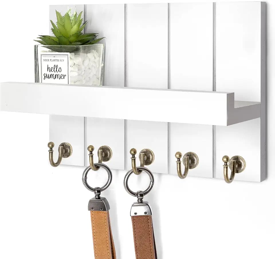 Rebee Vision Key Holder Wall Mount with 5 Key Hooks for Entryway, White