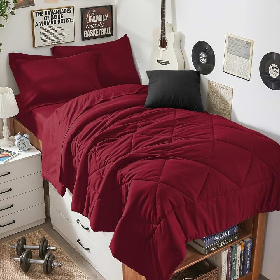 HEVUMYI 5-Piece Twin XL Comforter Set, Red Bed in a Bag