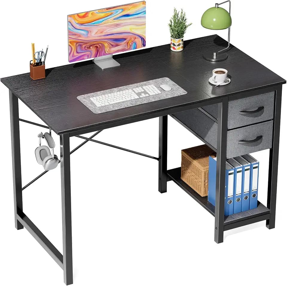 Sweetcrispy 40-Inch Computer Desk with Drawers, Office Desk, Black