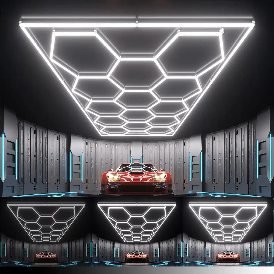 Dimmable Hexagon Garage Lights, 76800LM 14-Hex 3-Level Brightness