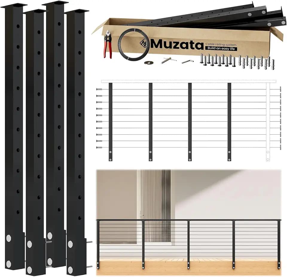 Muzata 12-16ft Side Mount Modular Cable Railing Kit for Decks 36 Inch RW21
