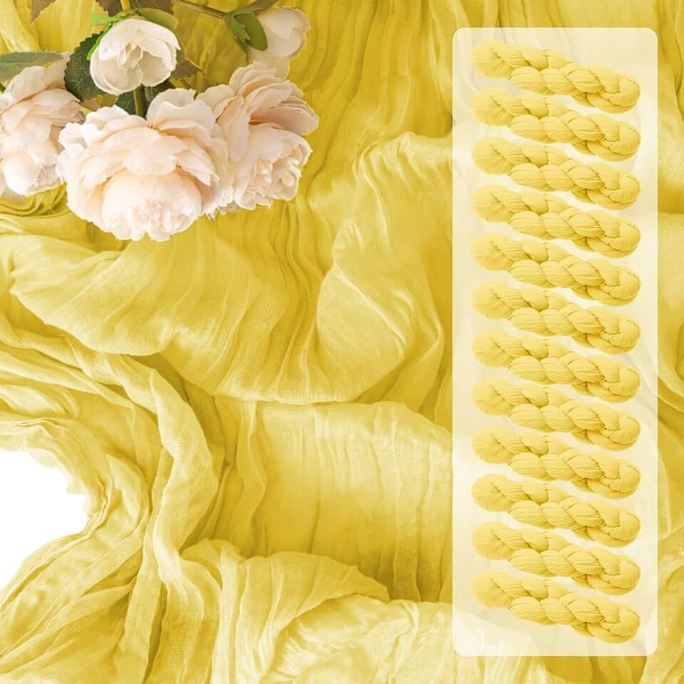 12Pack Light Yellow Cheesecloth Table Runners 10FT Table Runner