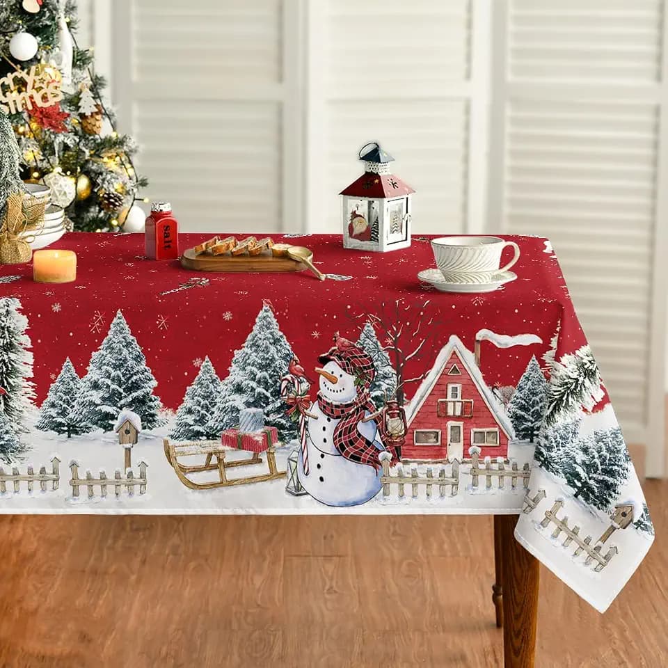 Horaldaily Christmas Tablecloth 60 x 104 Inch Rectangular Winter Snowman
