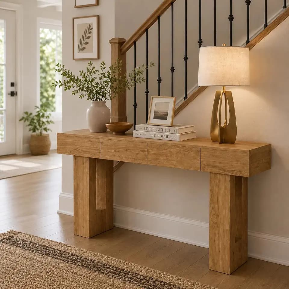 Garvee 63" Rustic Farmhouse Console Table with 2 Drawers, Long Wooden Sofa Table for Living Room, Narrow Entryway Table for Hallway, Foyer & Behind Couch (Natural)