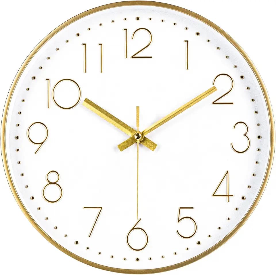 12 Inch Gold Wall Clocks Battery Operated Silent Modern Style Clock Decor