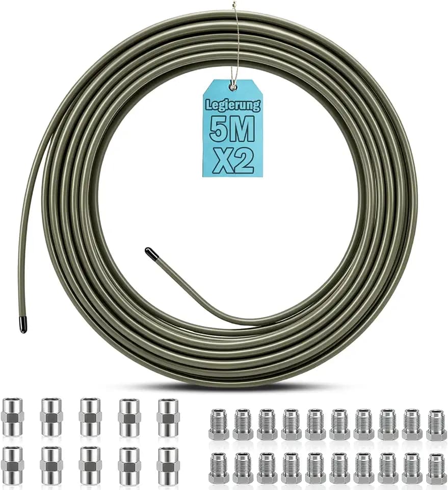 2 STK 5m Bremsleitung 4,75 mm Bremsleitung Set mit 20 Schrauben und 10 Verbinder, 3/16 Zoll Bremsleitungssatz für Bördelgerät Stahl-Bremsrohr für Auto PKW Motorrad