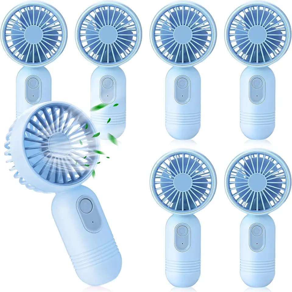 Rossesay 6 Pcs Mini Portable Fan Bulk Cute Handheld Lightweight Small Little Personal Hand Eyelash Fan 3 Speeds USB Rechargeable for Women Men Indoor Outdoor Makeup Travel (Blue)