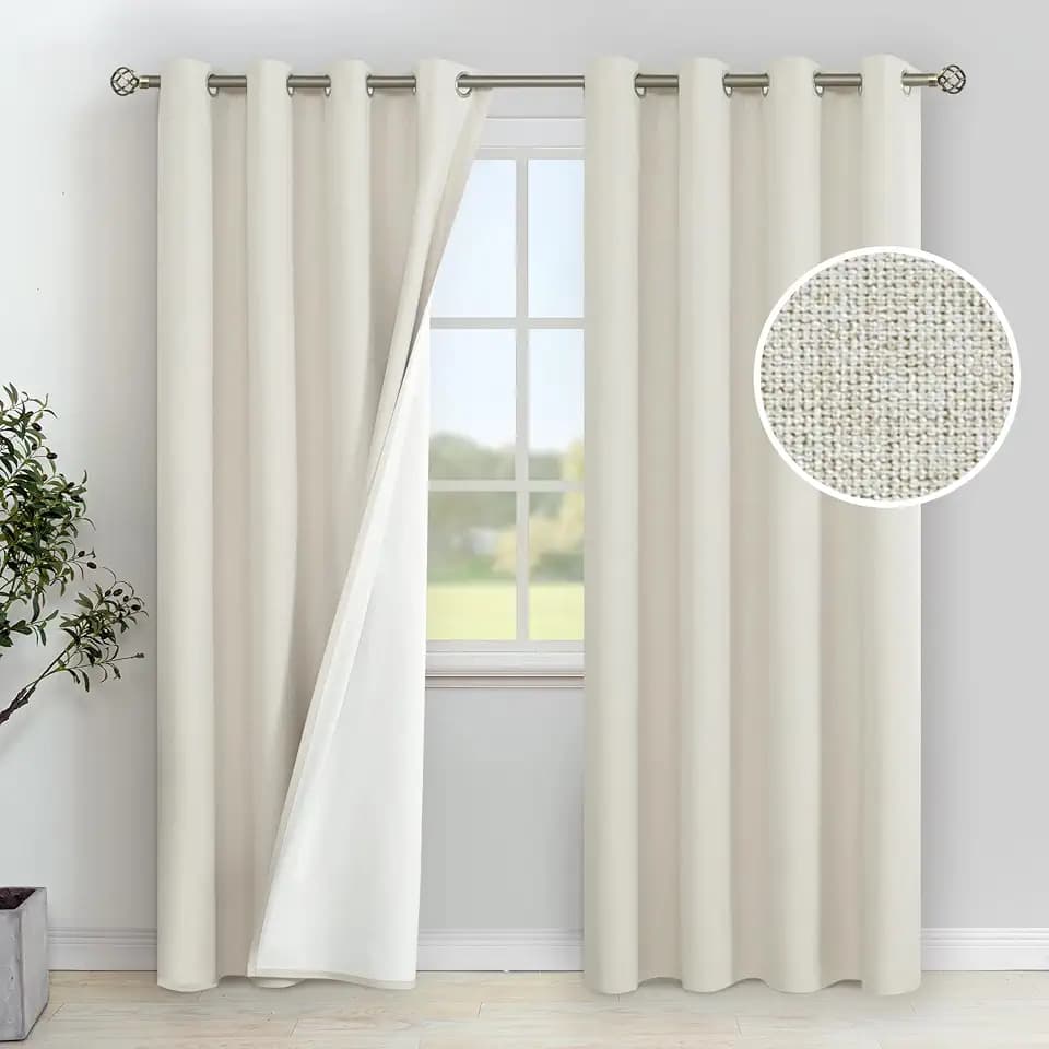 YoungsTex Linen 100% Blackout Curtains 80 Inches Long for Bedroom