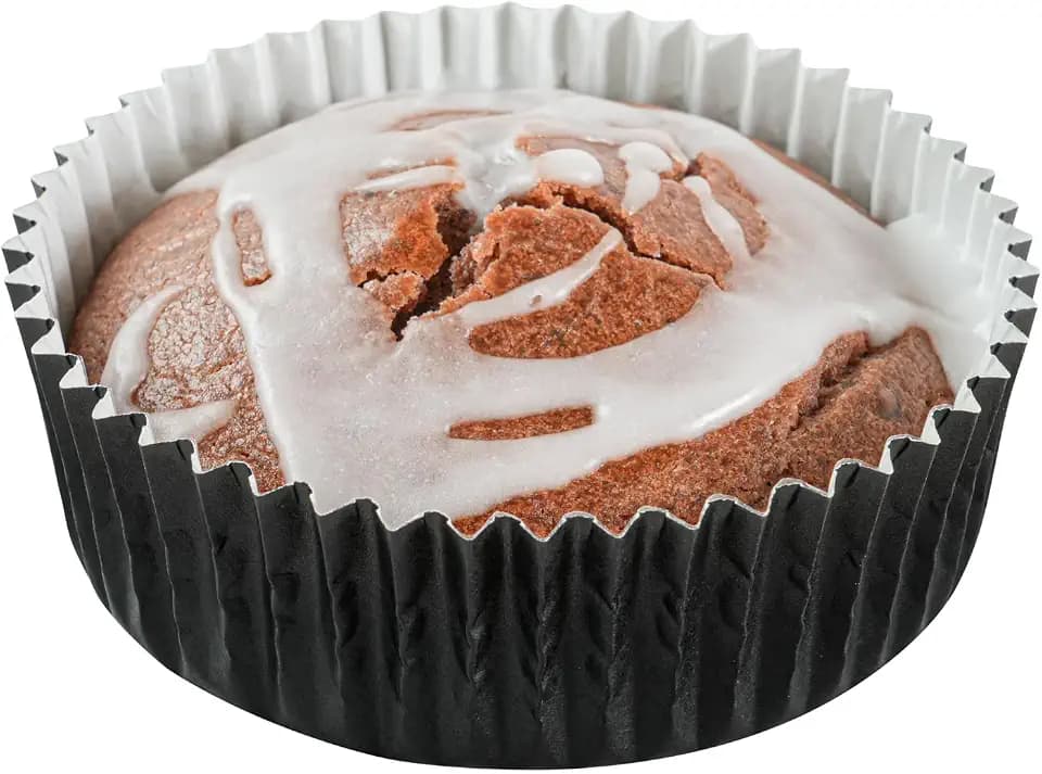 Restaurantware Paper Baking Cups 200 Count 4 Ounce Paper Greaseproof Muffin Liners, 3.5 Inches Disposable Baking Cups Ridged Design Black Round for Oven and Freezer Use