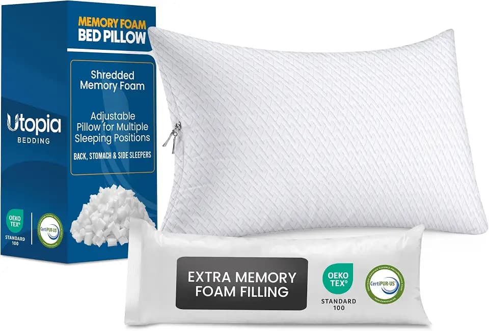 Utopia Bedding Shredded Memory Foam Pillow, Cooling Pillow, Queen, 1 Pack