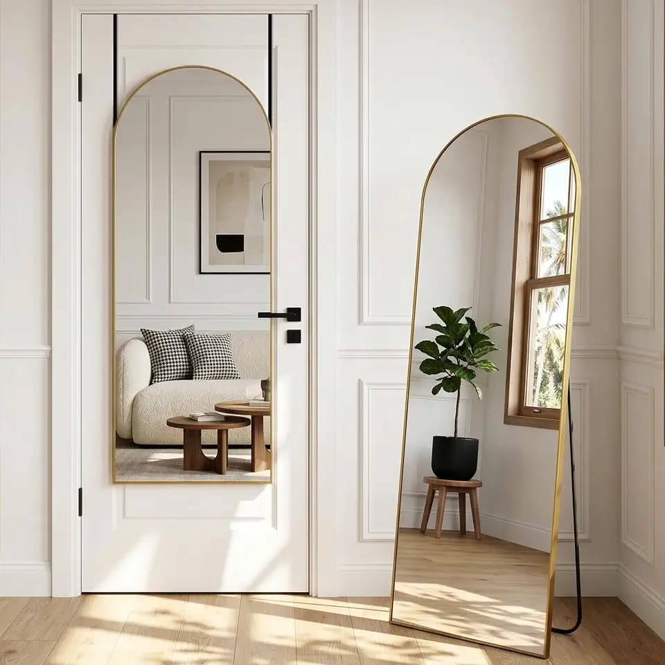 58"x20" Arched Over-the-Door Full Length Mirror, Gold