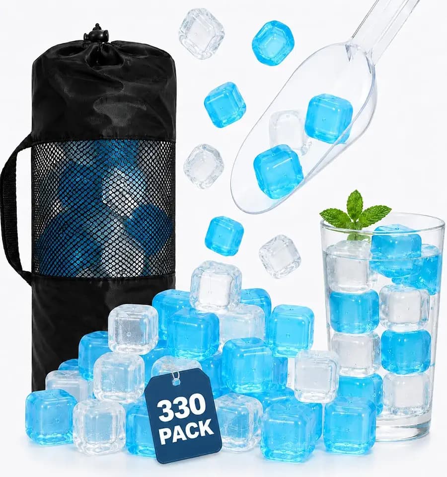 330 Pack Reusable Ice Cubes with Scoop, BPA-Free Plastic