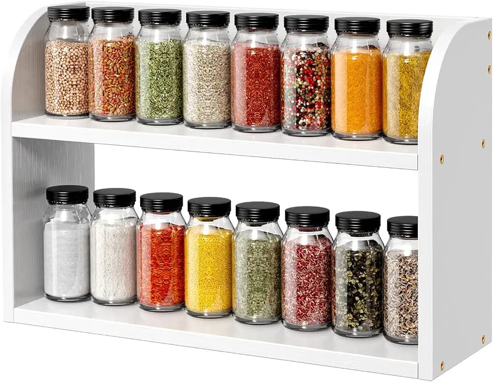 ROMGUAR CRAFT 2 Tier Bamboo Spice Rack, Countertop or Wall Mounting, White