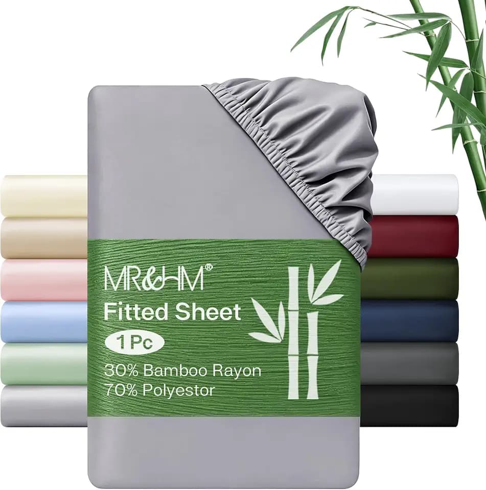 MR&HM King Fitted Sheet Only, Rayon Derived from Bamboo Blend, Silver Grey