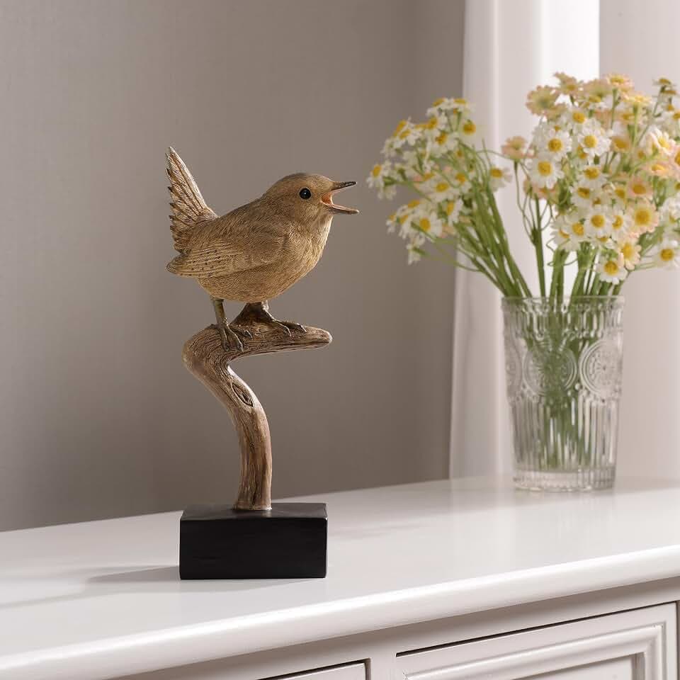 Hi-Line Gift Ltd. Sing Bird On Branch Lifelike Resin Bird Home Tabletop Decor
