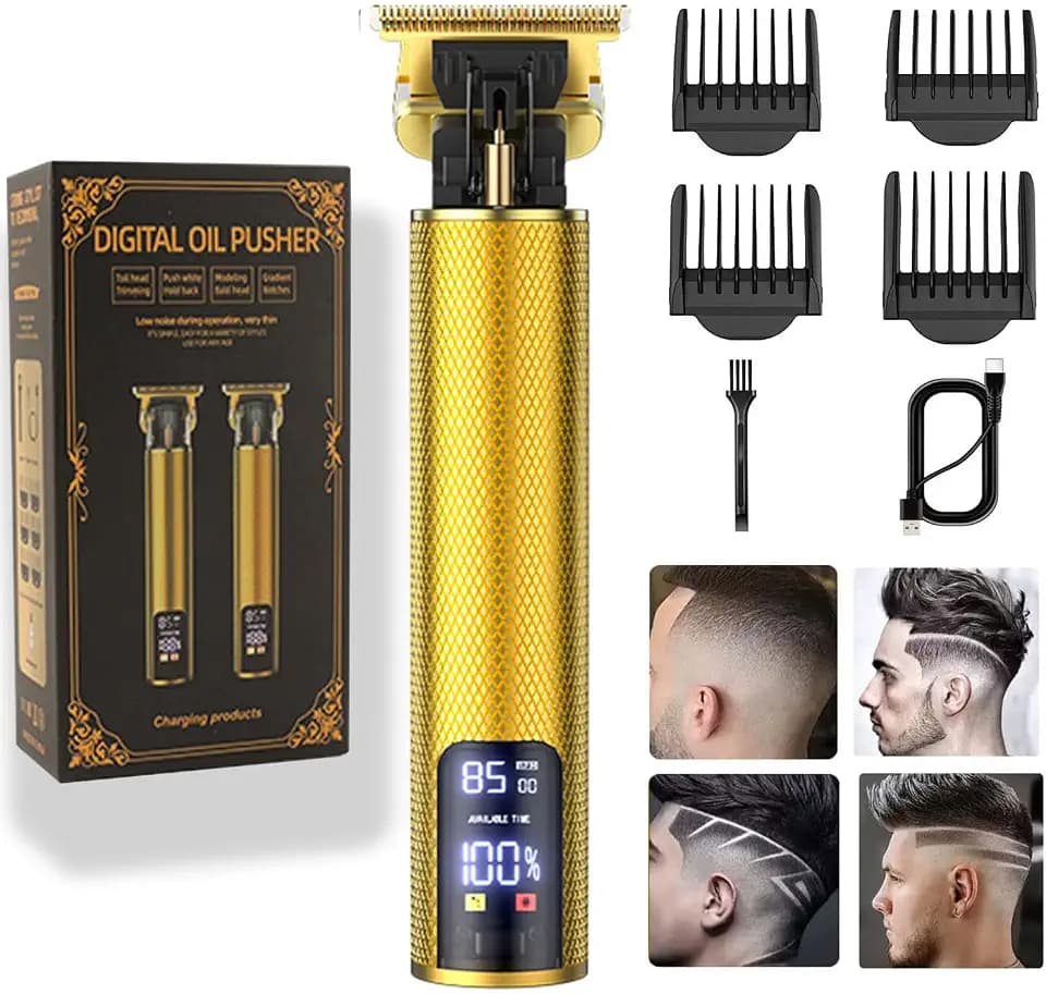πππ’π« ππ₯π’π©π©ππ«π¬ for Mens Cordless πππ’π« ππ«π’π¦π¦ππ« T-Blade Trimmer Professional Haircut & Grooming Kit Rechargeable Clippers Hair Trimmer Shaver Cutting Kit with LCD Display (Gold)
