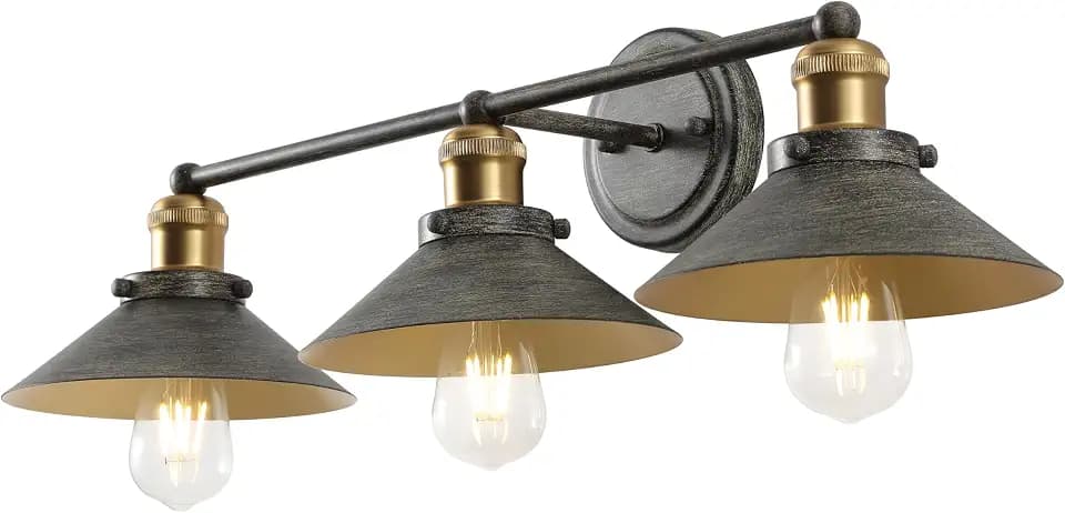 JONATHAN Y July 3-Light 26.5" Vanity Light, Rustic Dark Gray/Brass Gold
