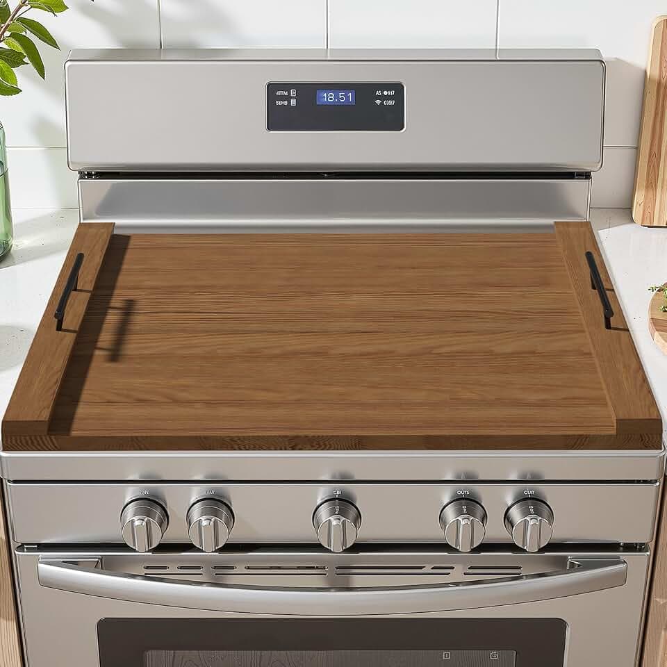 Gas Stove Top Cover: Wooden 30 * 22 inches Noodle Board Stovetop Covers with Handles, Wood Cutting Board for Kitchen Gas Stove and Electric Stove