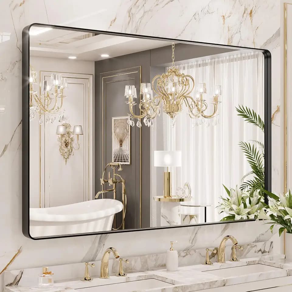 LOAAO 48X40 Inch Black Bathroom Mirror Metal Framed