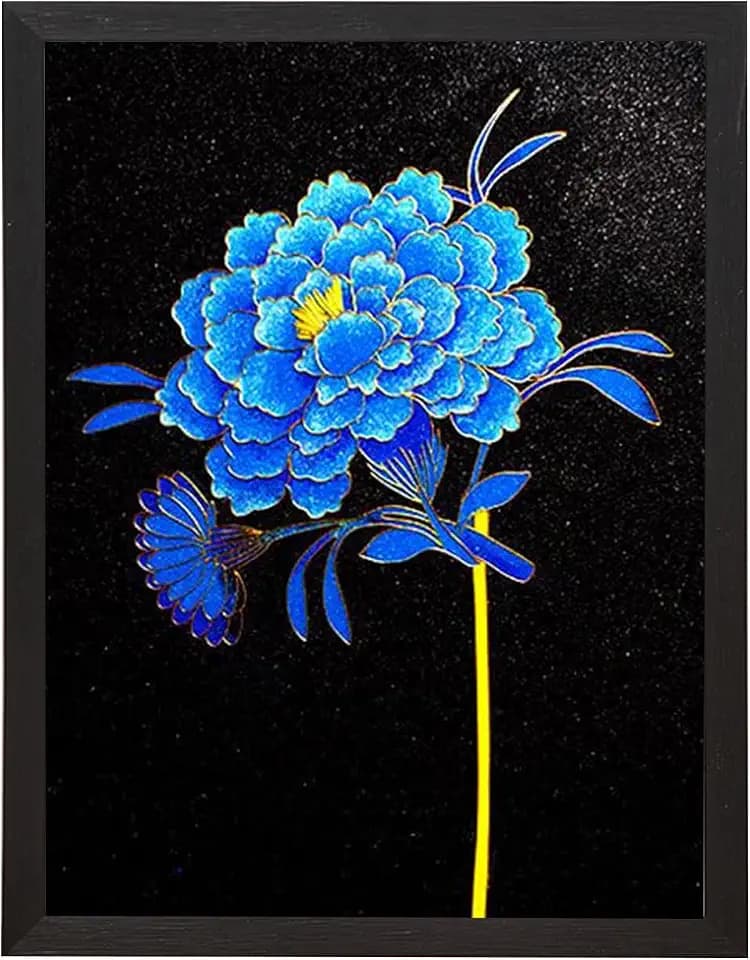 Magicaldiy DIY Filigree Cloisonne Enamel Painting Kit, Blue Peony Home Decoration Painting, Enamel Painting DIY Starter Kit for Adults, 12 inches