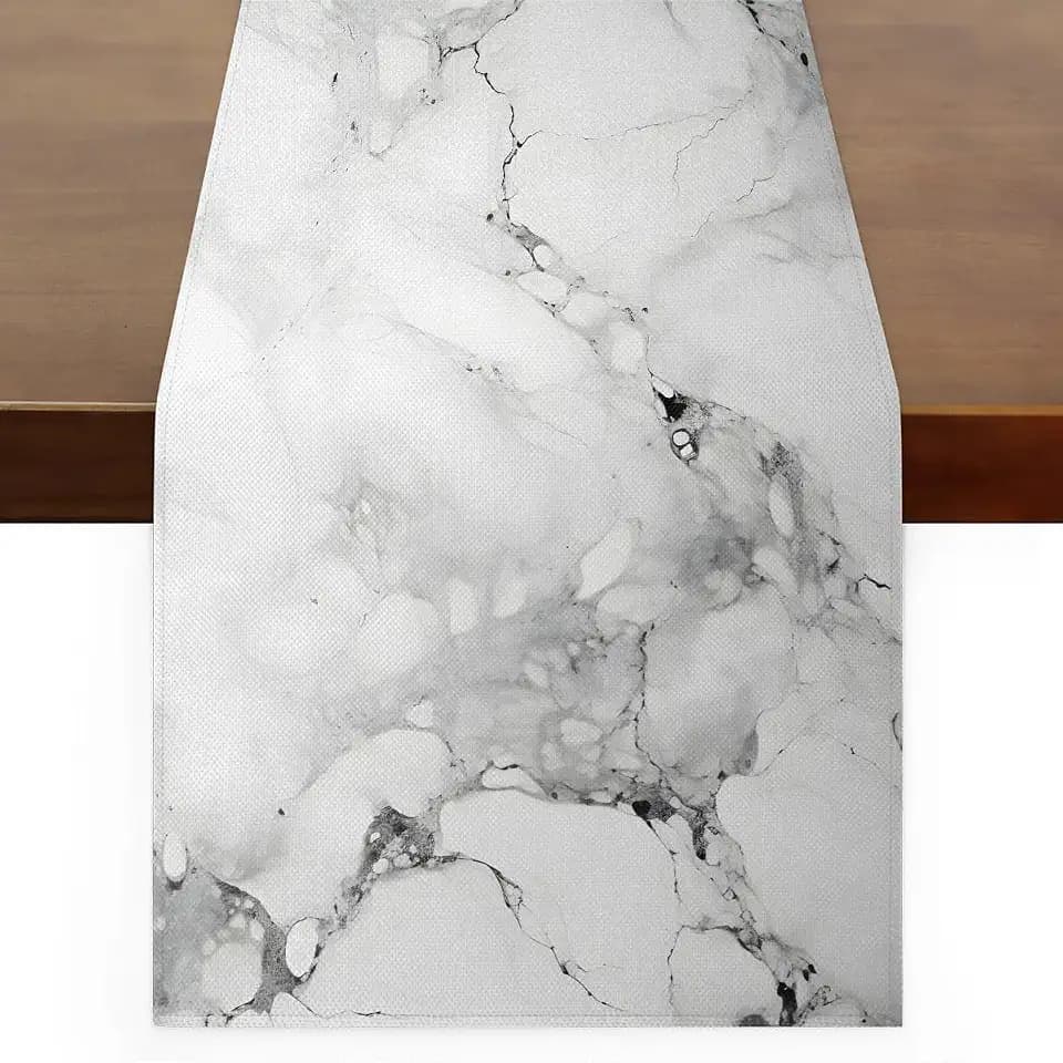 Black and White Marble Table Runners, 13 x 72 Kitchen Dining Table Decoration for Everyday Use Party Wedding Reception, Stained Marbled