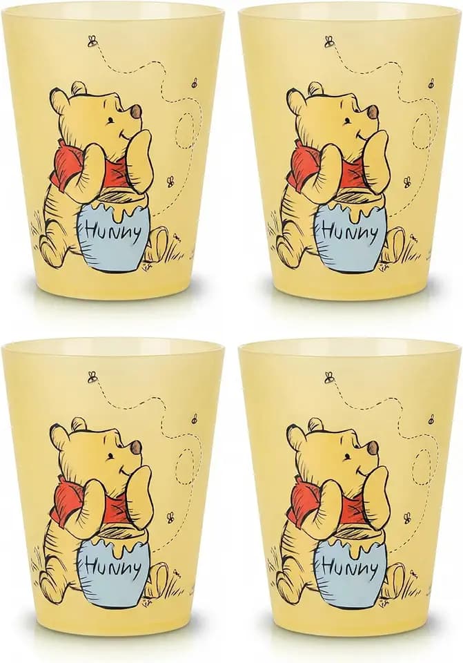 Disney Winnie the Pooh Plastic Drinking Glasses, Dishwasher Safe, 4-Pack