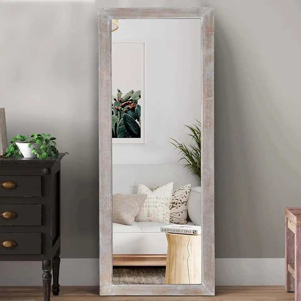 MAYEERTY Rustic Full Length Mirror, 65"x22" Farmhouse Floor Mirror with Stand Wood Standing Mirror Large Mirror for Bedroom, Standing/Leaning Mirror, Brushed Natural Wood (JJ01319ZZD-USAM027)