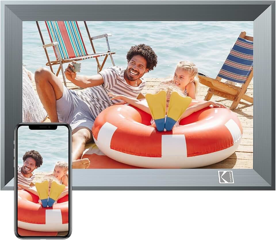 Digitaler Bilderrahmen, Elektronischer Fotorahmen (10 Zoll Grau - metallisch)