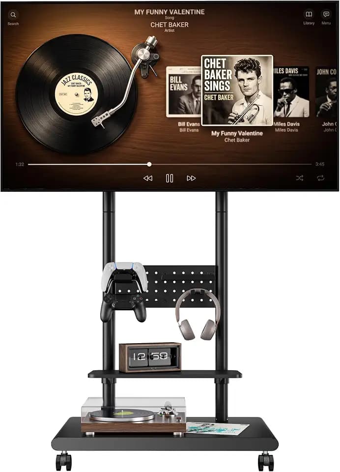Heavy-Duty Rolling TV Stand for 37–75″TVs up to 198lbs,Black