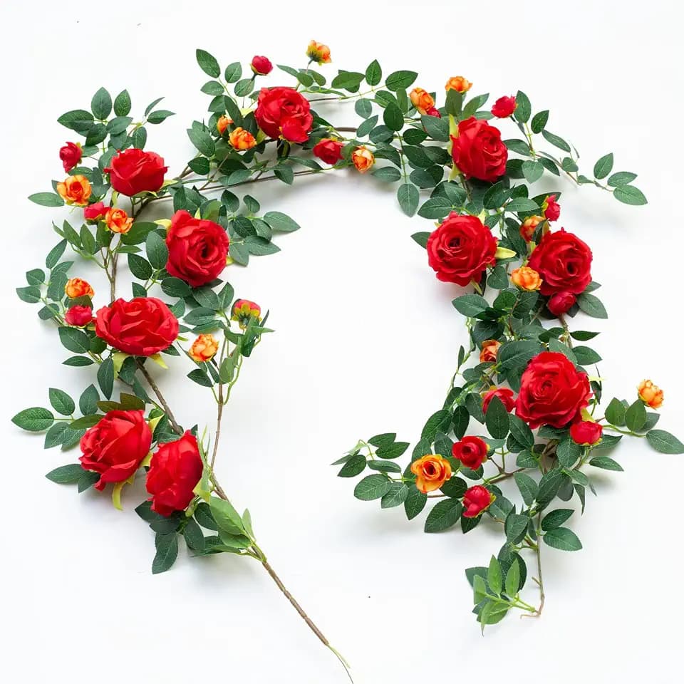 6FT Bendable Flower Garland, Artificial Rose Vine for Wedding Decor,Red