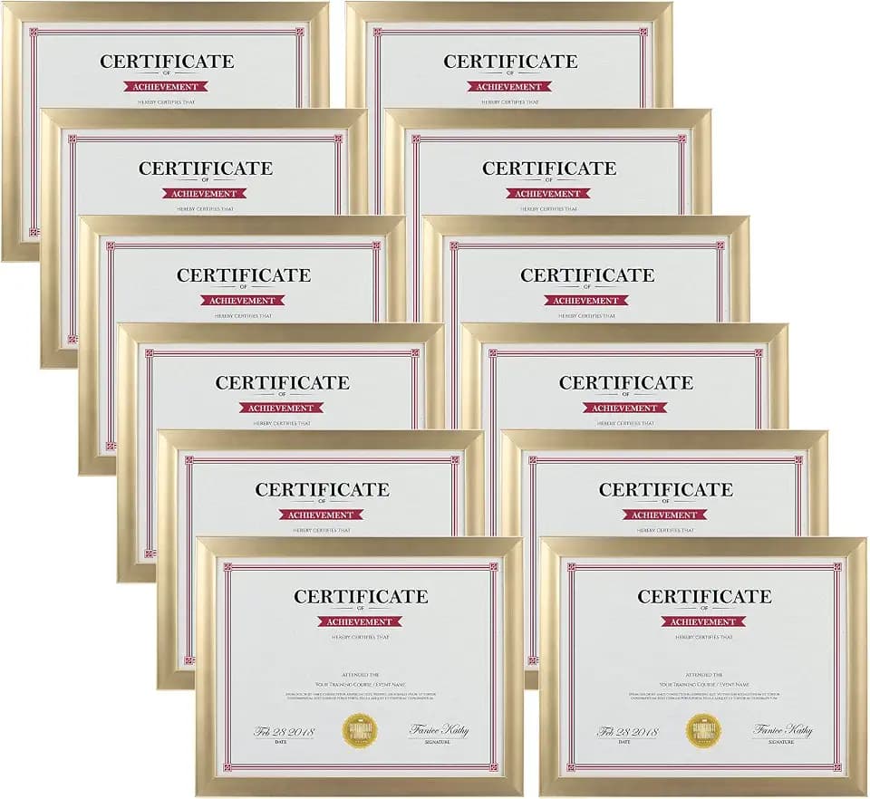 Giftgarden 8.5x11 Picture Frame Gold Set of 12, Multi Modern 8.5 x 11 Frames Bulk for Award Certificate Document Diploma, Wall or Tabletop Display