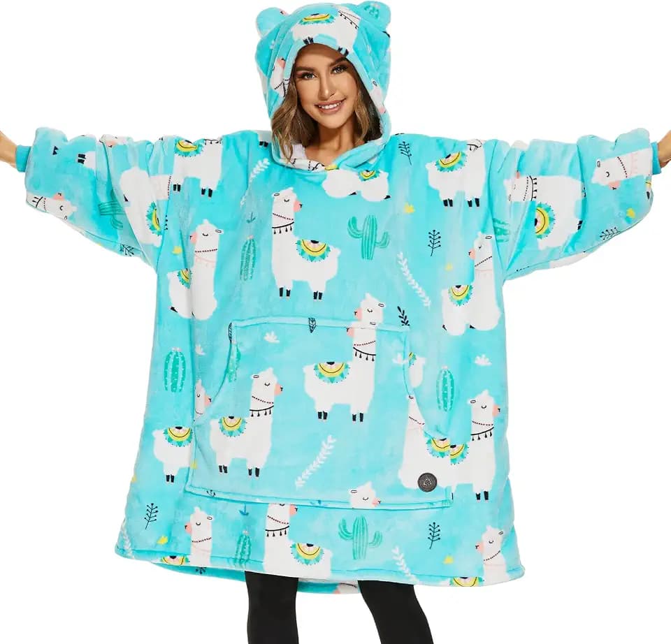 THREE POODLE Wearable Blanket Hoodie for Women, Oversized Sherpa Sweatshirt Blanket for Adults Men, Cozy Alpaca Hooded Blankets, Gifts for Teen Girls Women Mom Sister